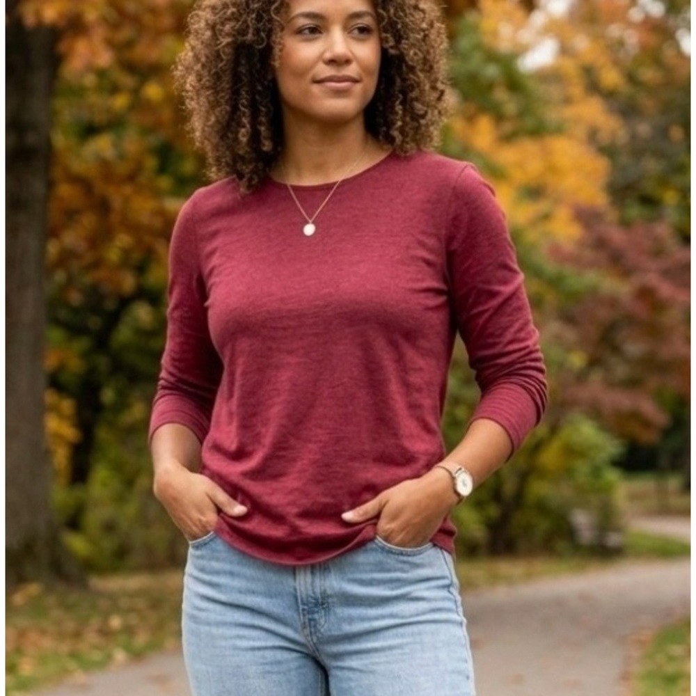Segments Womens 100% Merino Wool Long Sleeve Top‎ Burgundy Wine XS 5840100